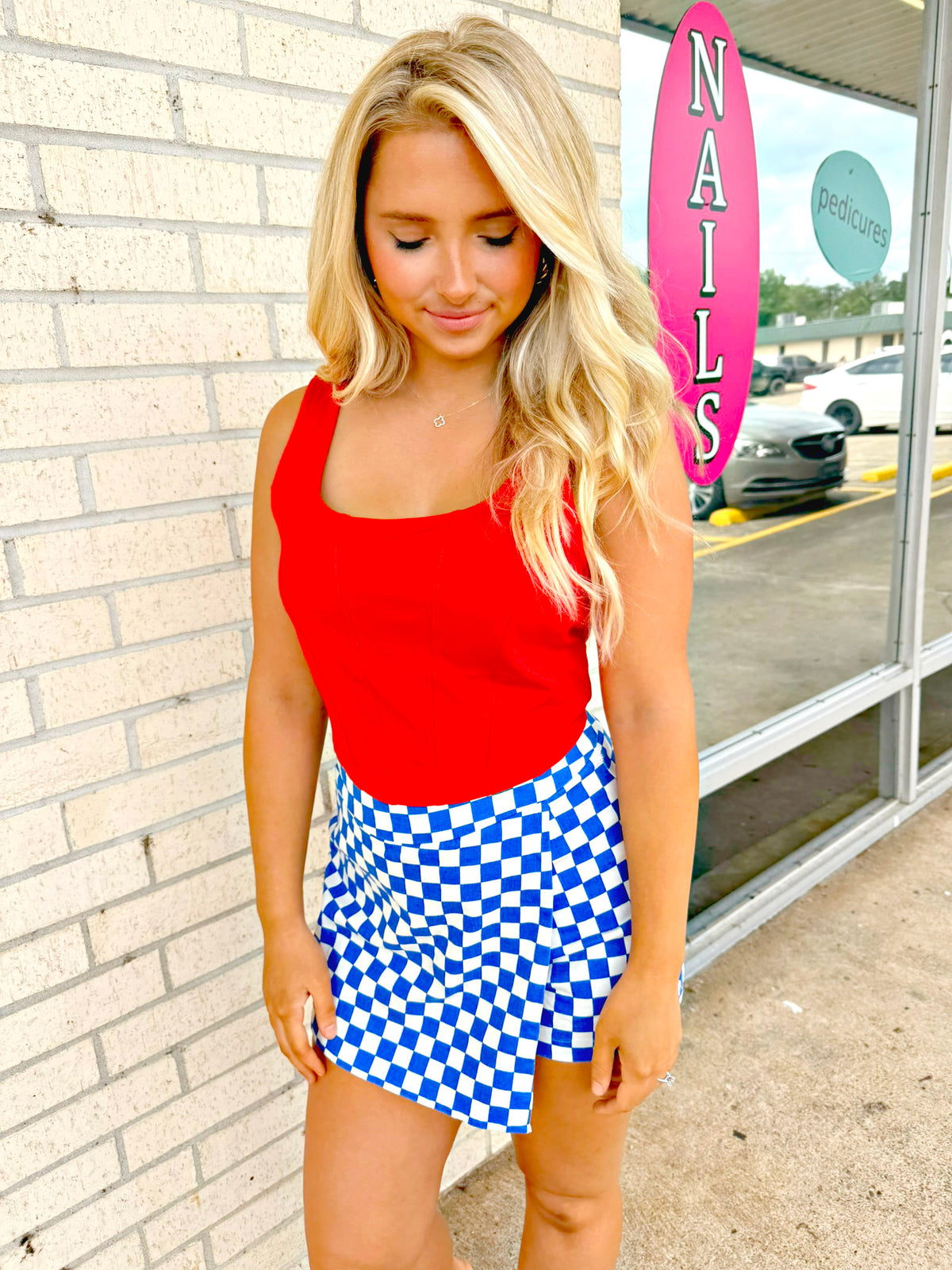 Red corset seam top