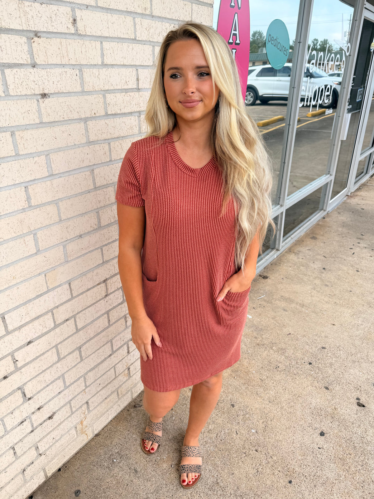 Fall Rust ribbed Pocket Dress
