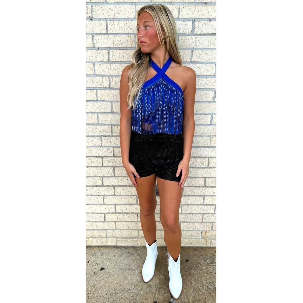 Studded Blue Fringe Top