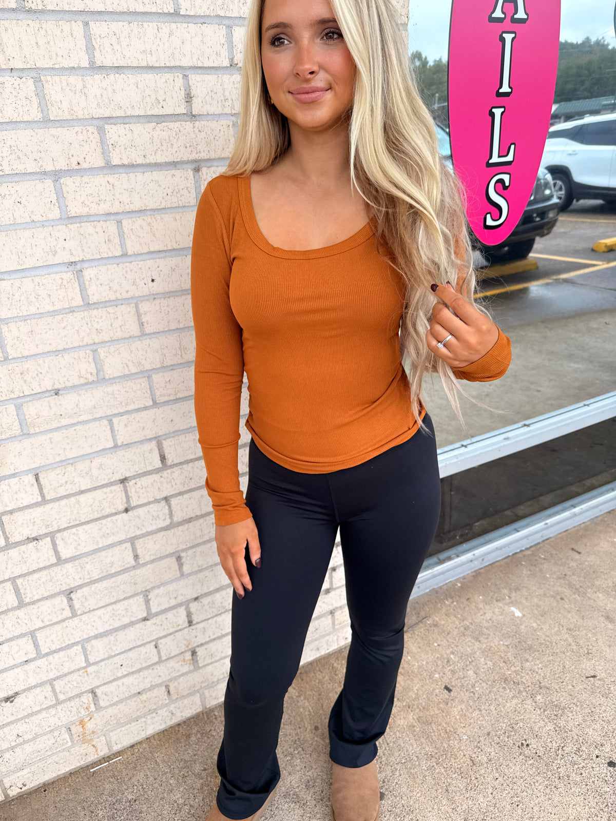 Burnt Amber Scoop Neck top