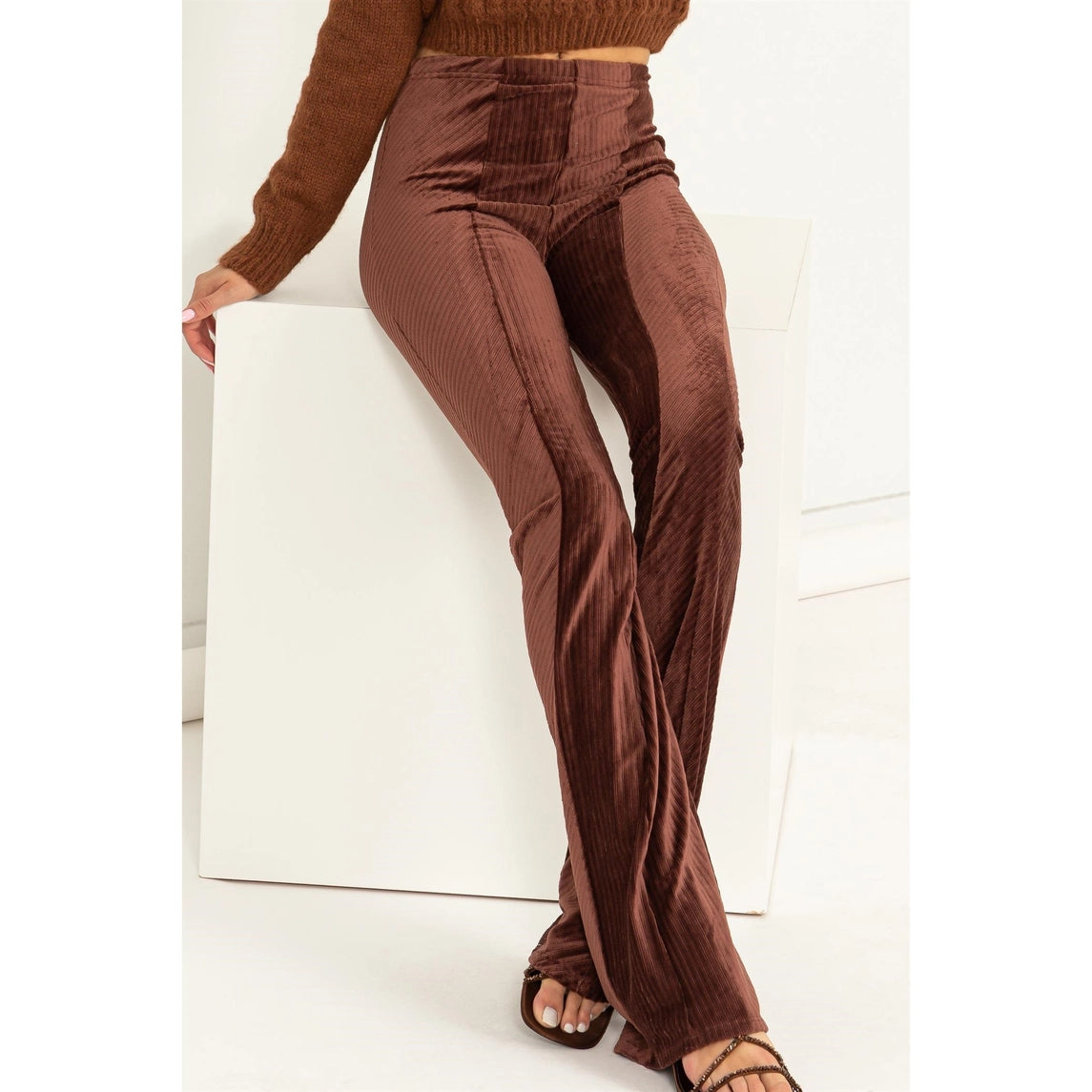 Essential Striped Velour Brown Pant