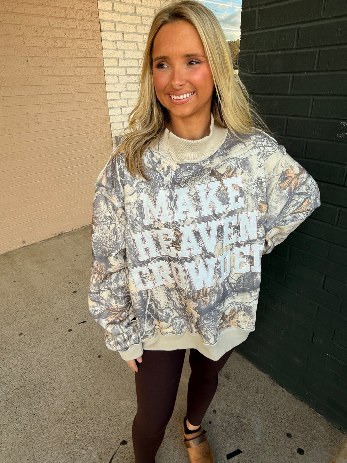 Make Heaven Crowded mock neck camo