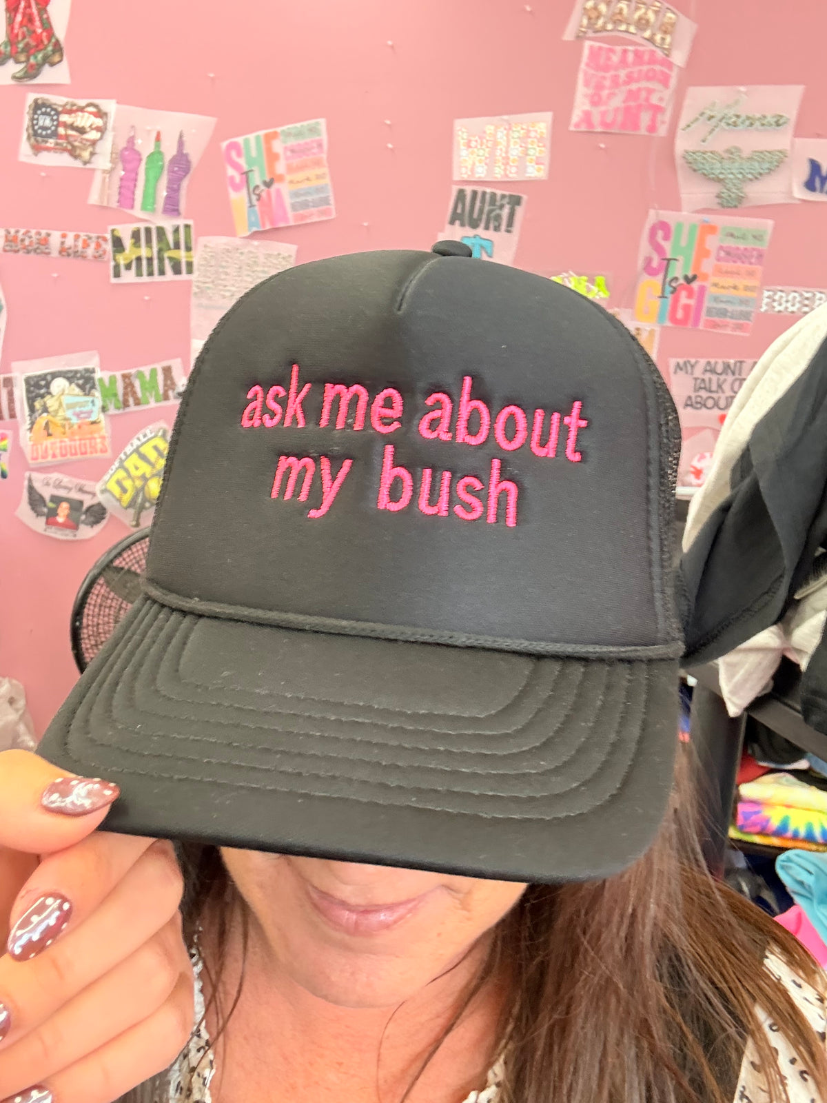 Ask me about me bush embroidered hat