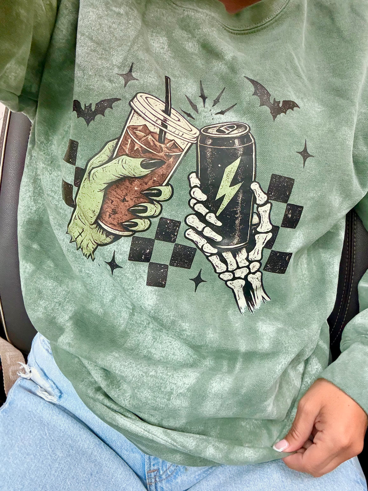 Halloween Coffee Cheers zombie and skeleton hand tee or sweatshirt