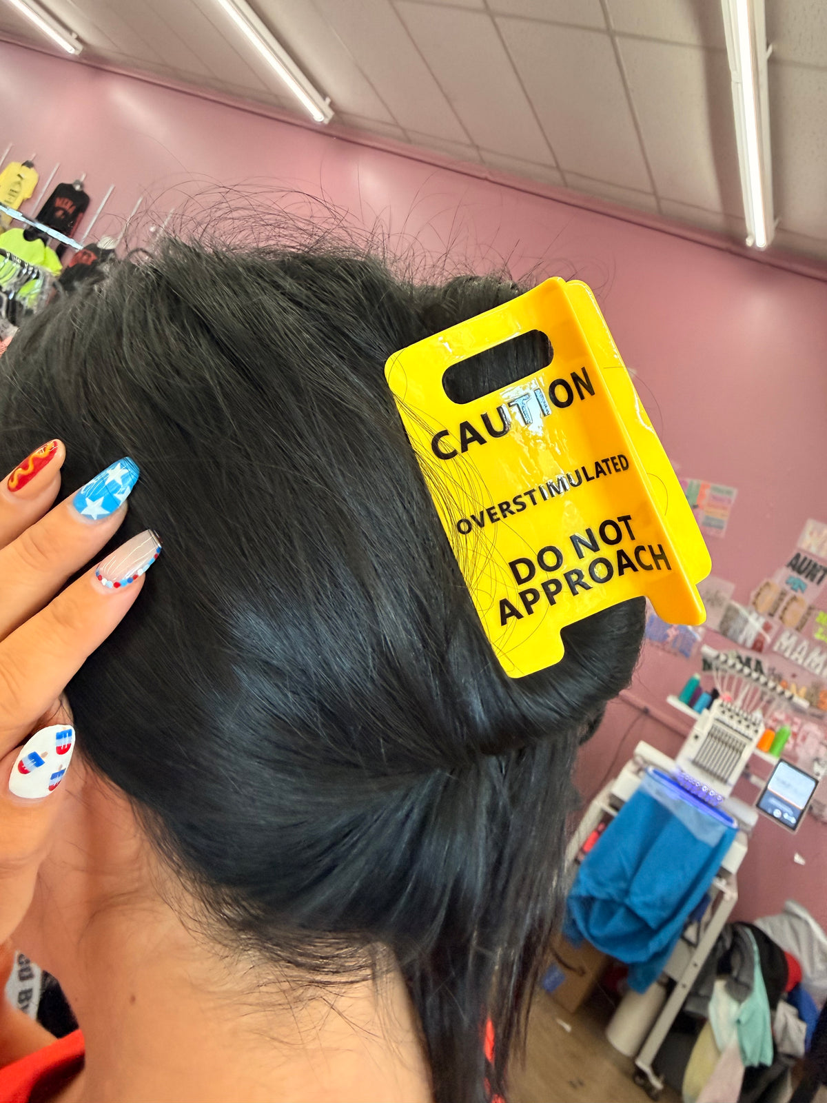 Caution overstimulated hair claw clip