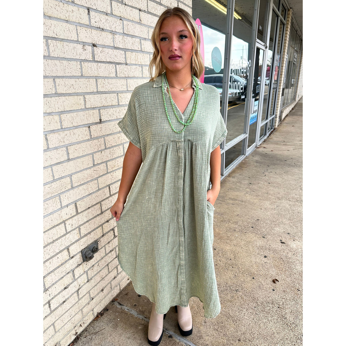 Mineral Wash Sage Flowy Maxi Dress