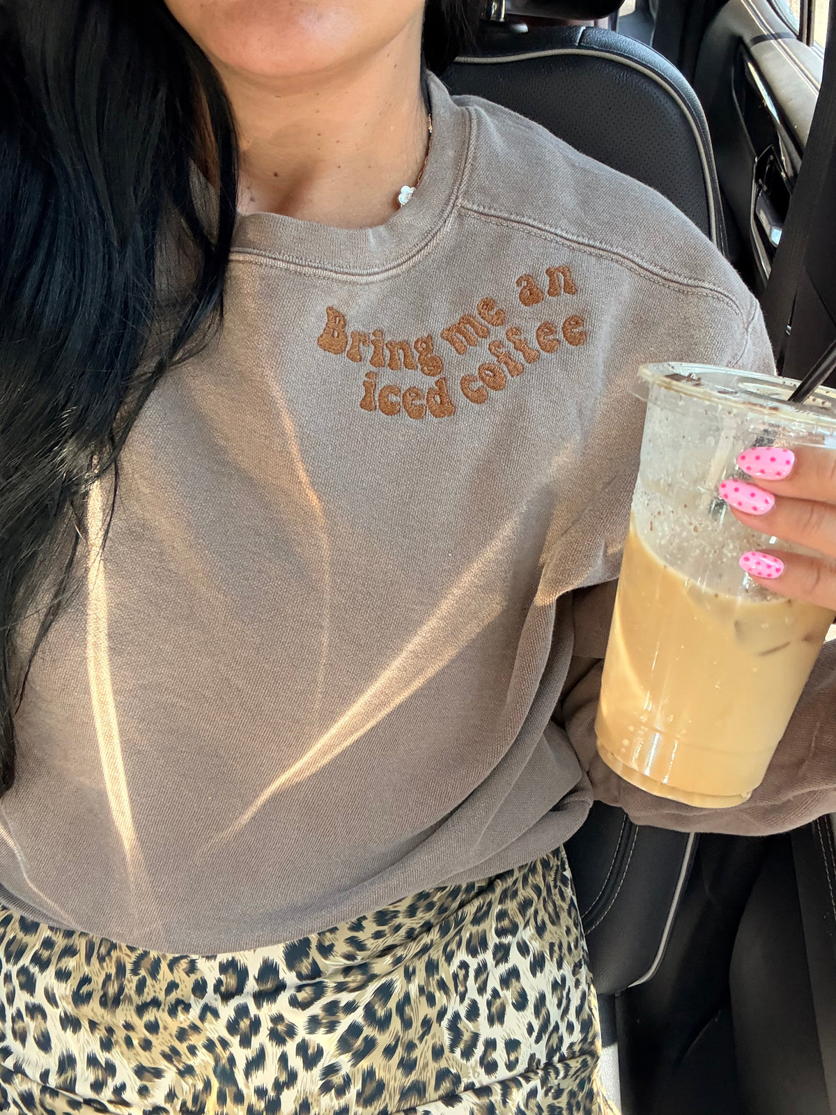 Bring me an iced coffee (crop or regular sweatshirt) embroidery
