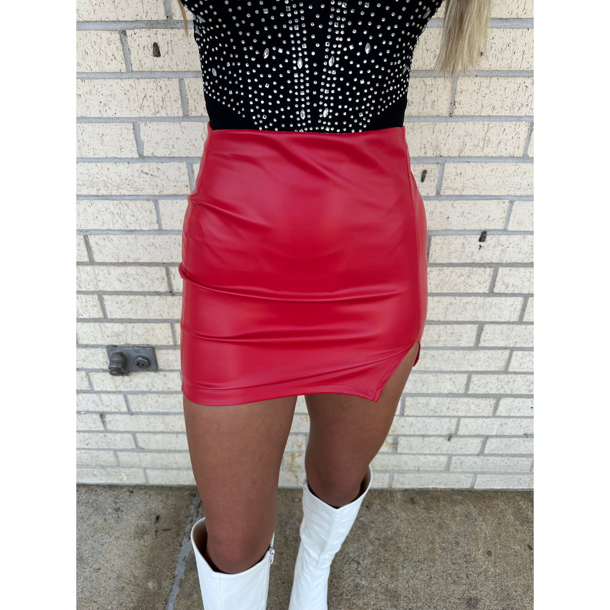 FREYA Red Side Slit Skirt