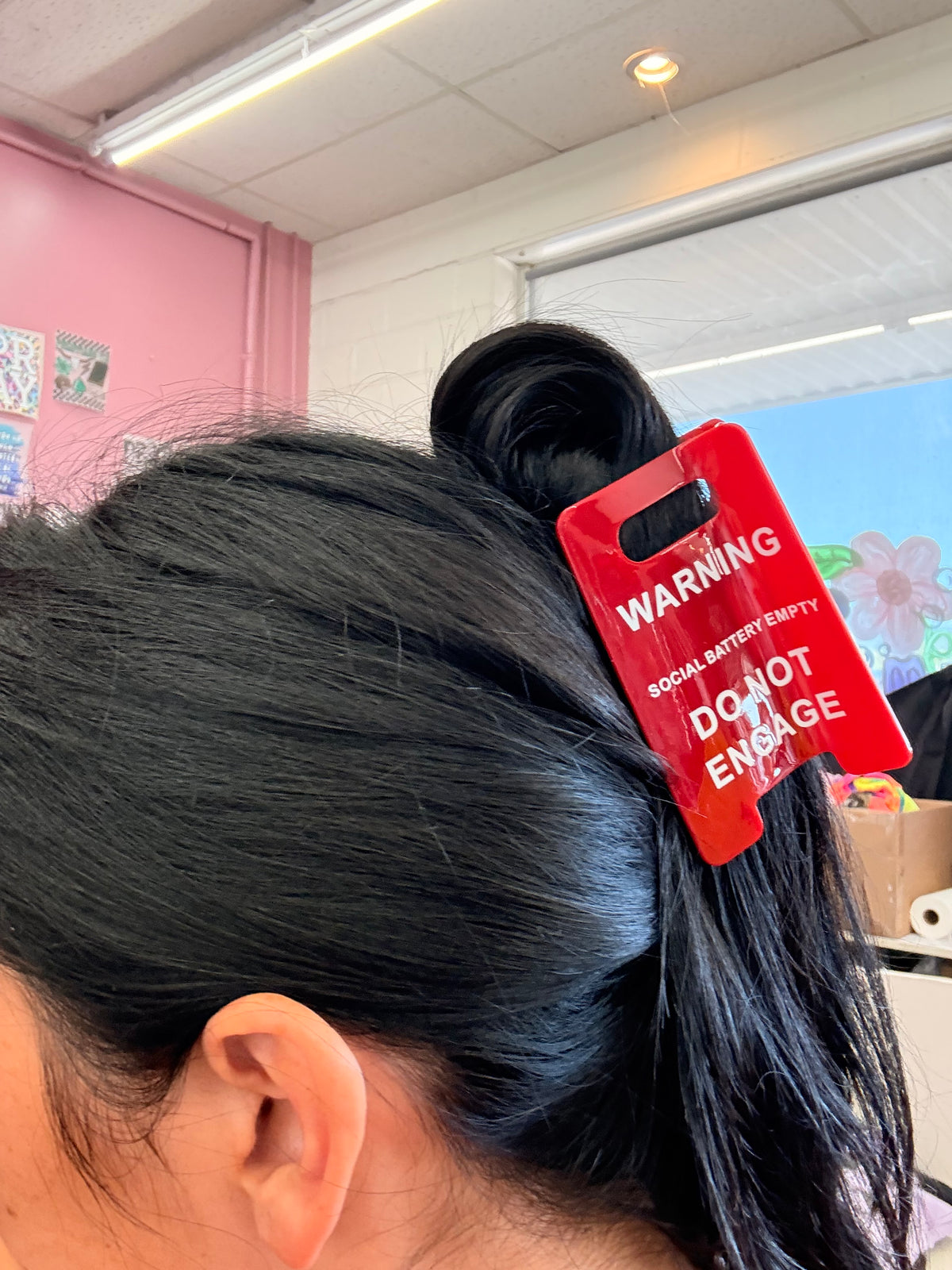 Warning social battery empty hair claw clip