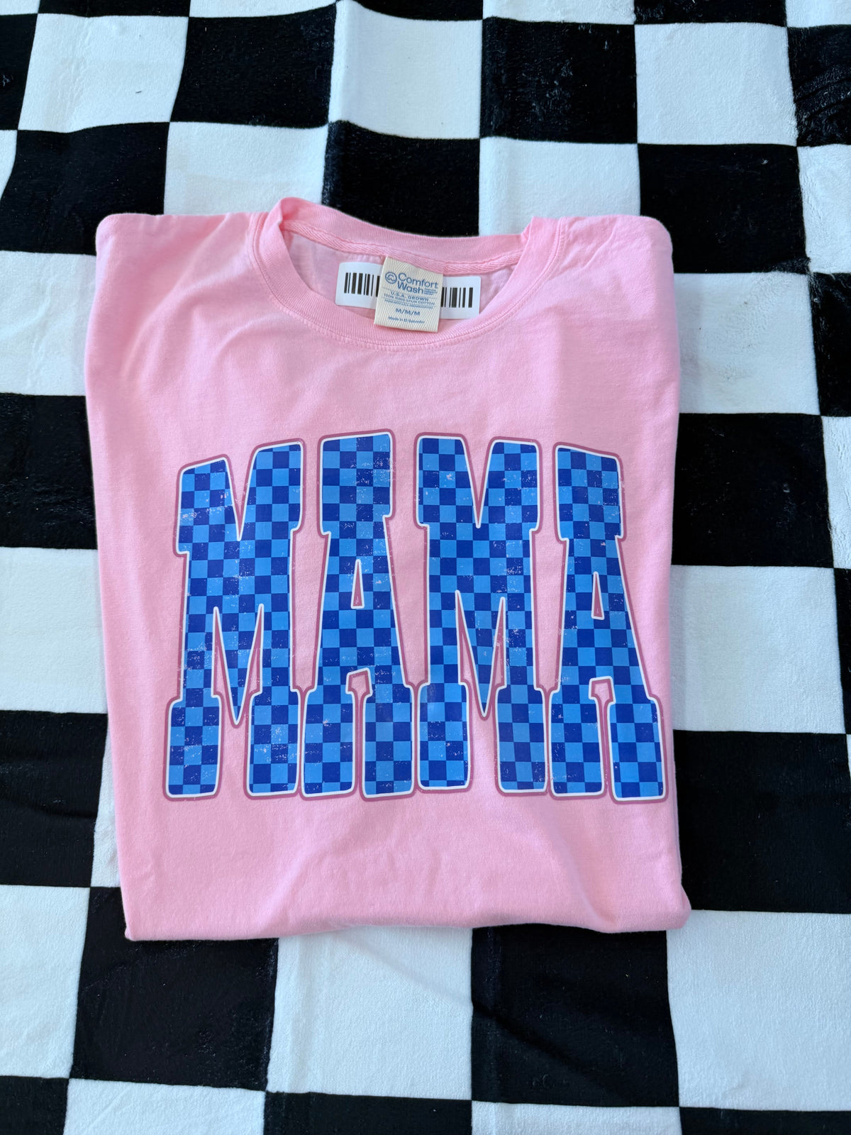 Mama Blue and Pink checkered tee or sweatshirt