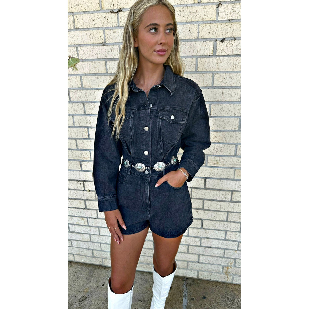 SYDNI Black Denim Romper