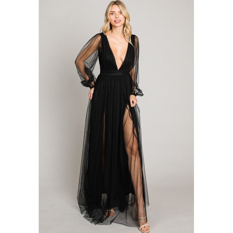 brin Sexy Black Night Mesh Maxi Dress