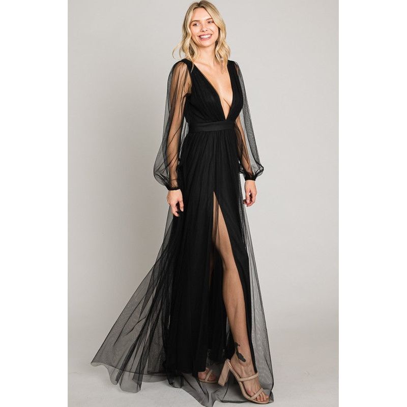 brin Sexy Black Night Mesh Maxi Dress