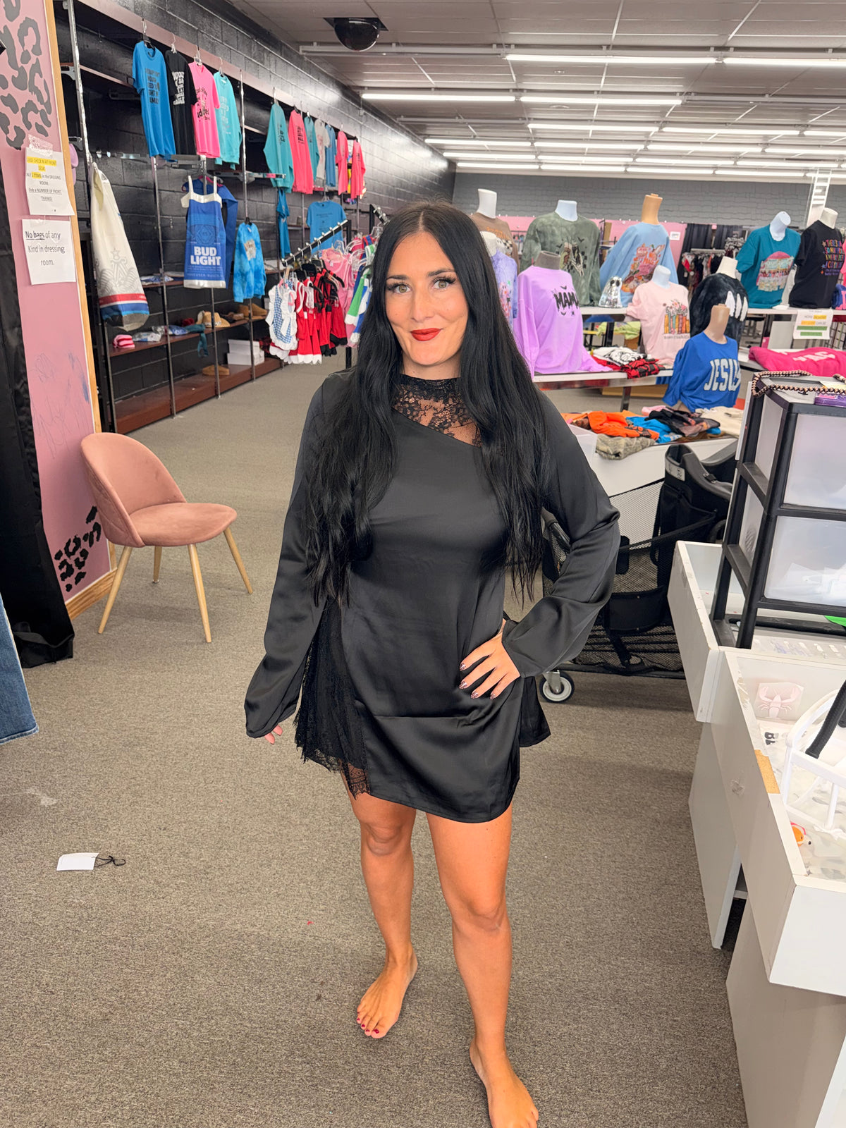 Vegas black lace detail mini dress