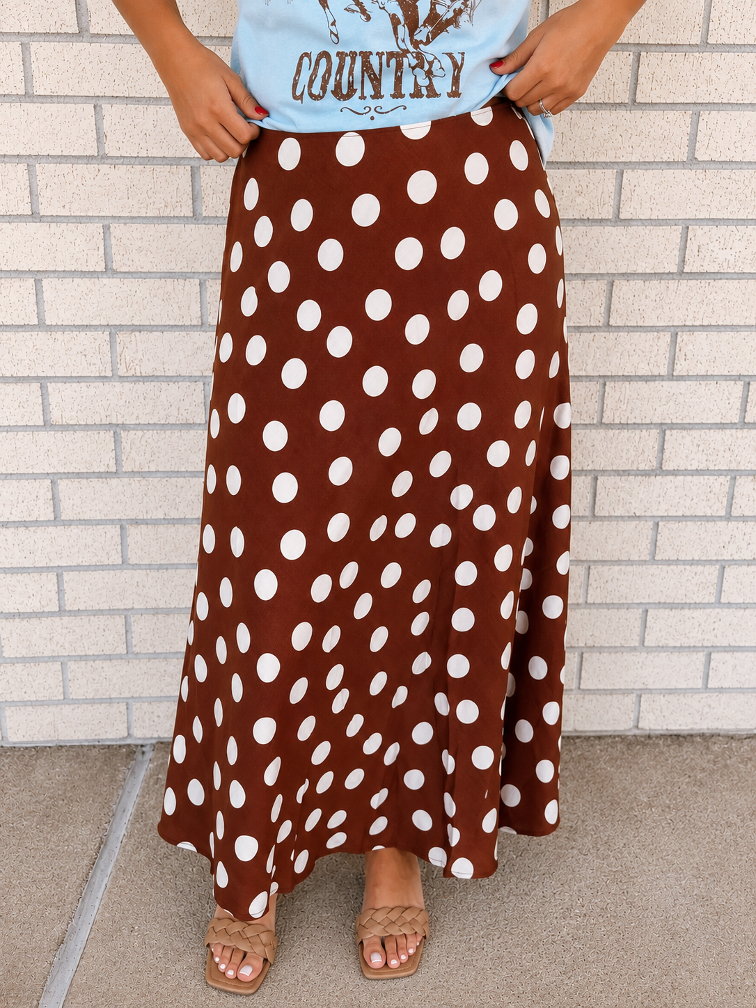 Lelania Rust  and White Polka Dot Maxi Skirt