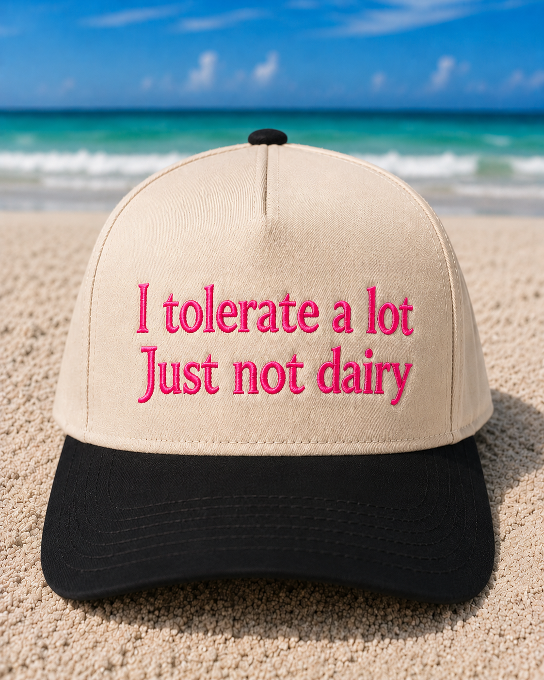 I tolerate a lot not dairy embroidered hat