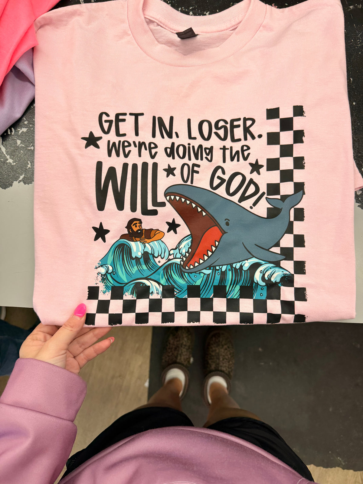 Get in loser will of God whale tee or sweatshirt