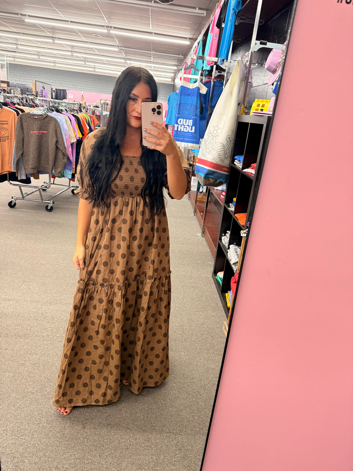 Bella brown dot maxi dress