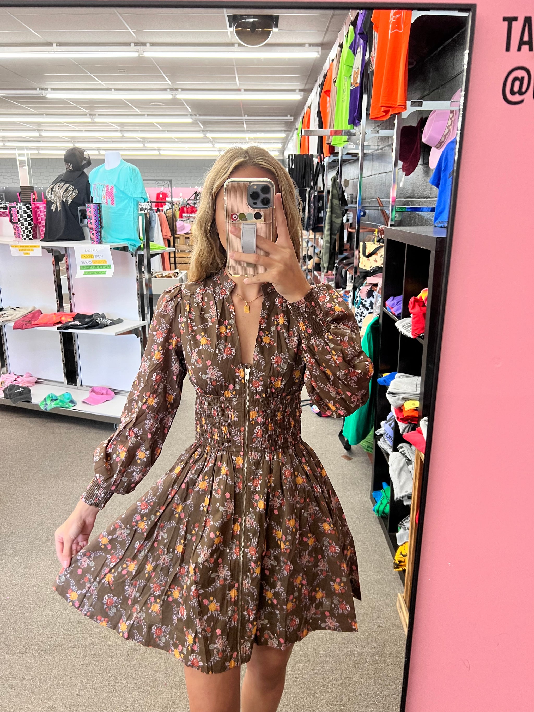 Brown Floral Fall mini dress - Wren Rae Clothing Brown Floral Fall mini dress - Wren Rae Clothing