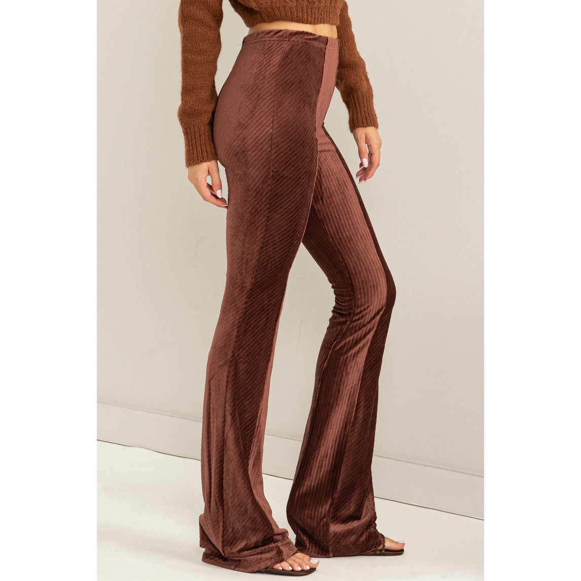 Essential Striped Velour Brown Pant