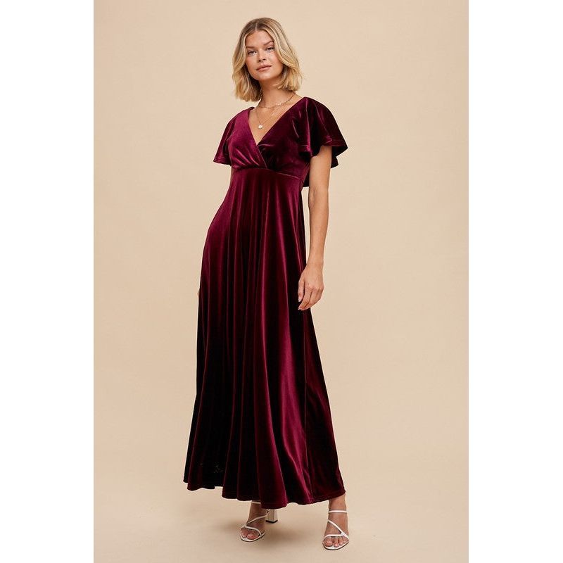 Soft Merlot Velvet Sexy Maxi Dress