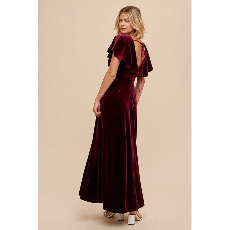 Soft Merlot Velvet Sexy Maxi Dress