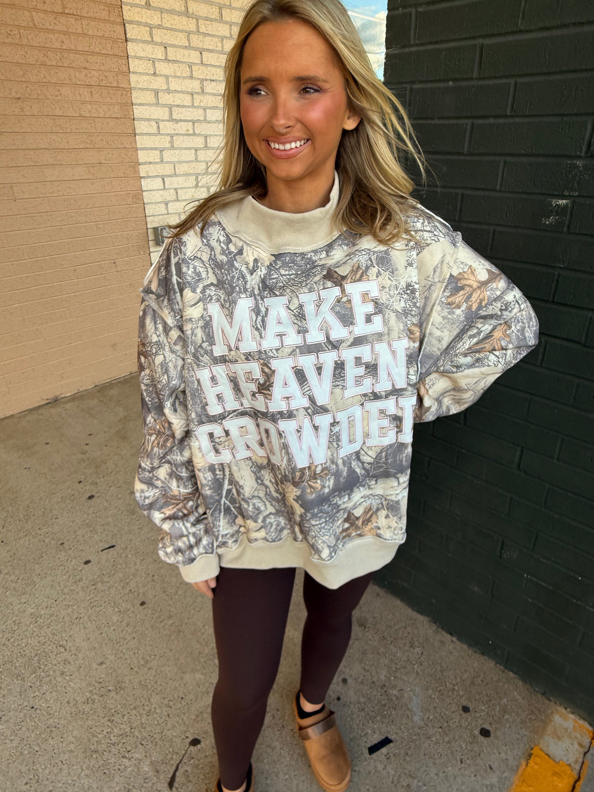 Make Heaven Crowded mock neck camo