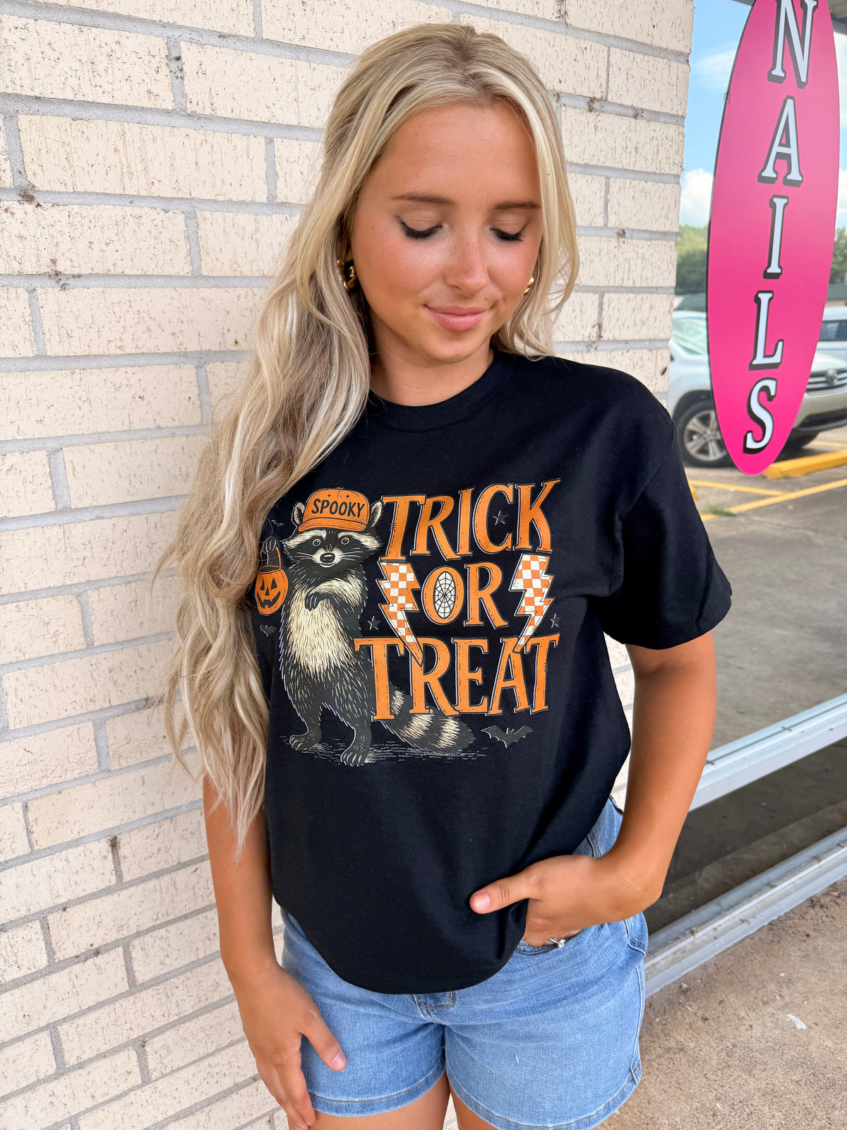 trick or treat racoon tee or sweatshirt