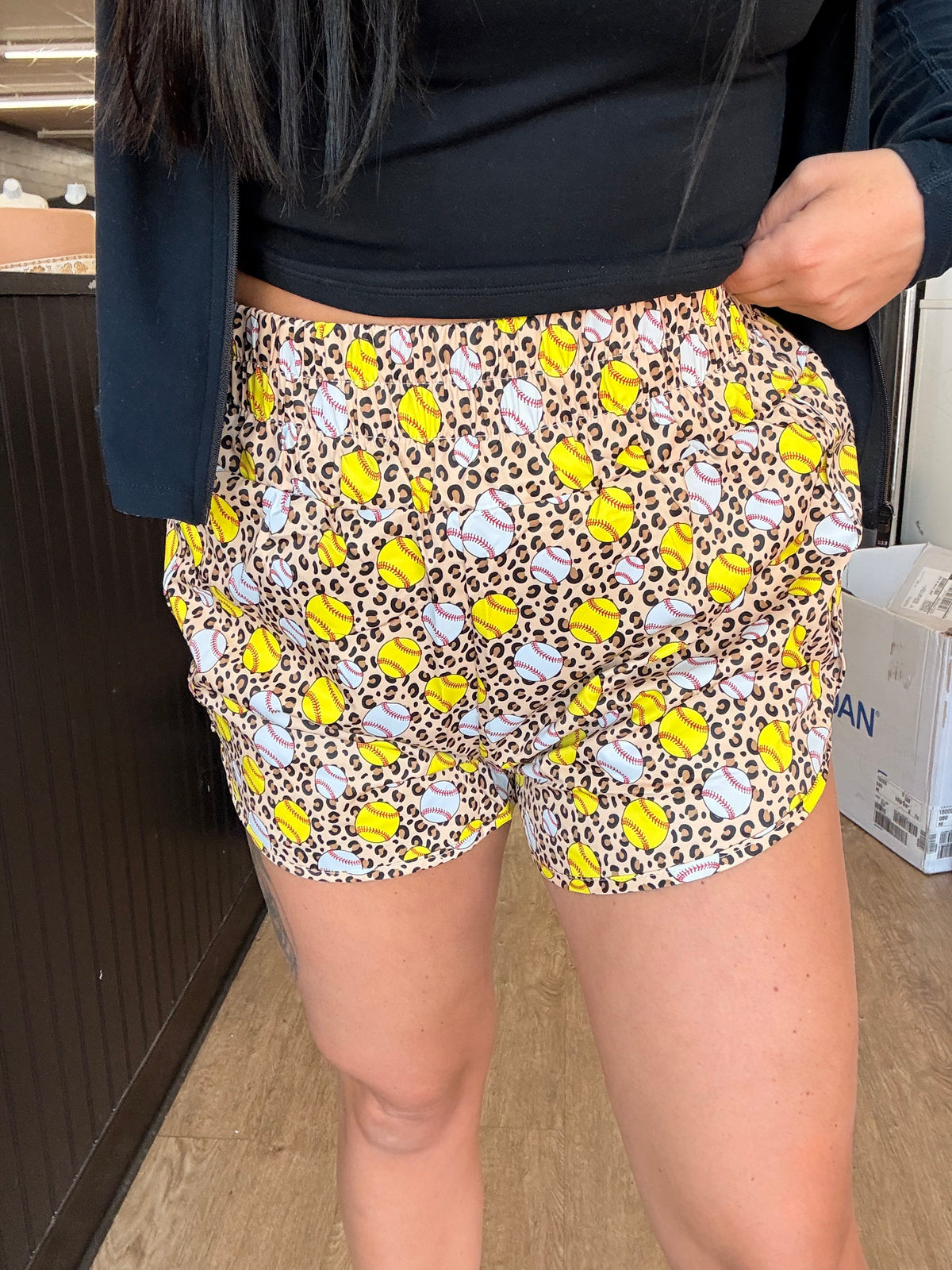 Leopard softball and baseball combo shorts