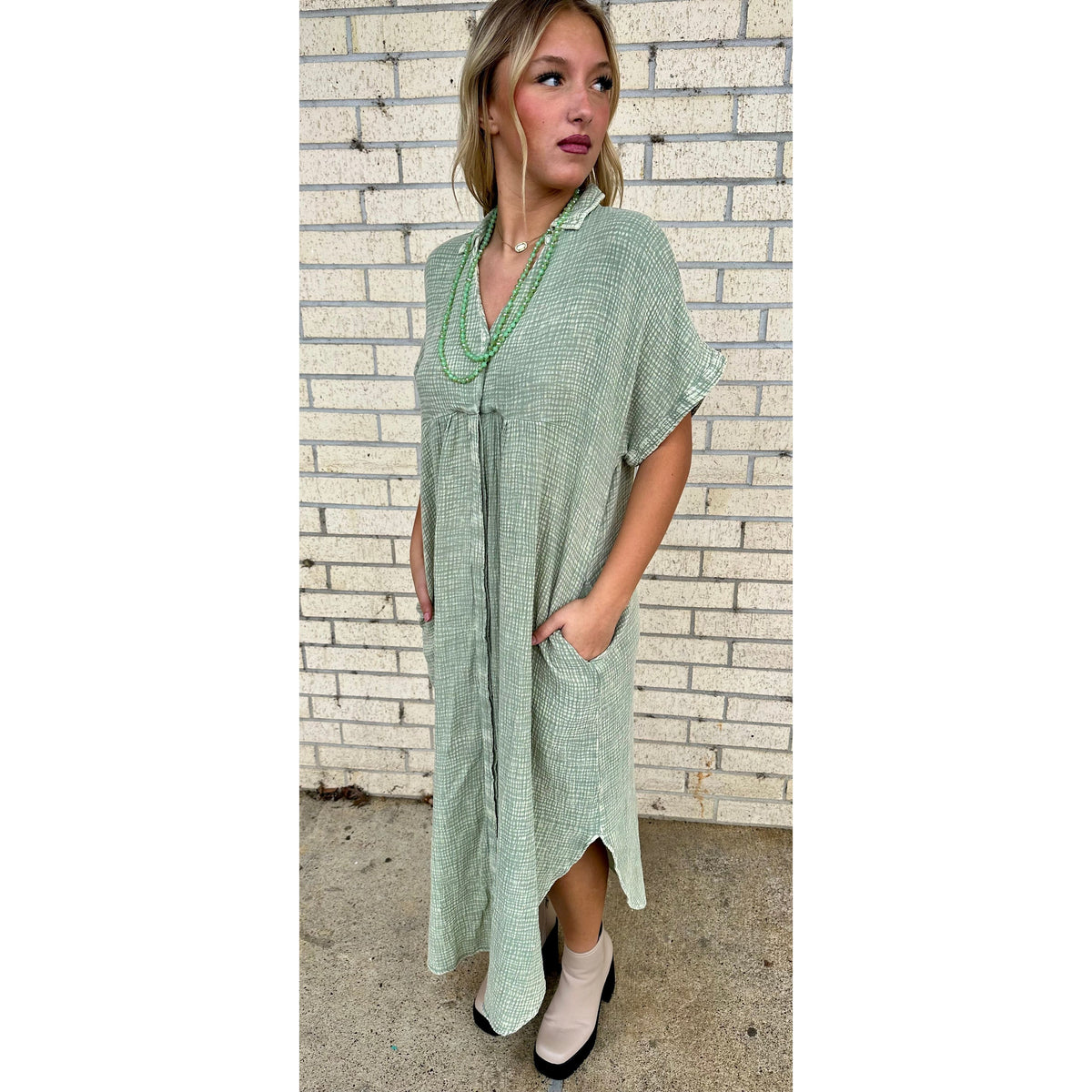 Mineral Wash Sage Flowy Maxi Dress