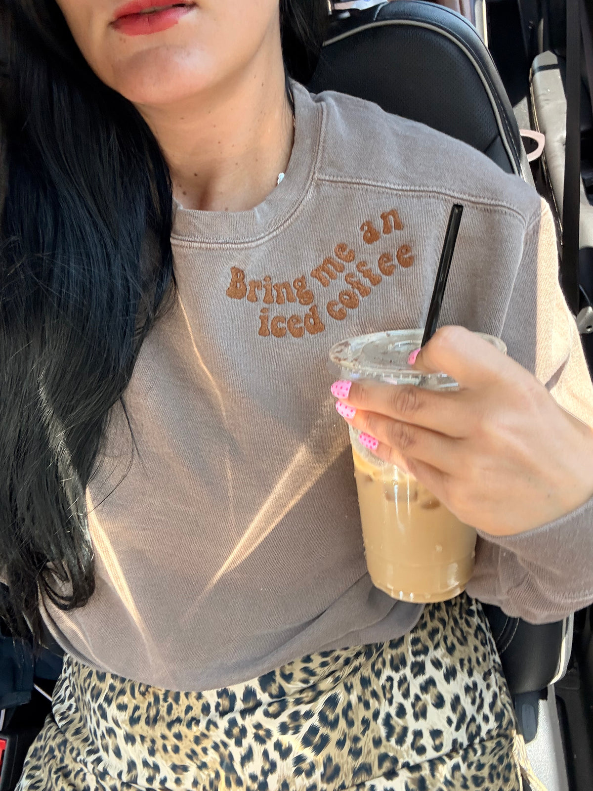 Bring me an iced coffee (crop or regular sweatshirt) embroidery