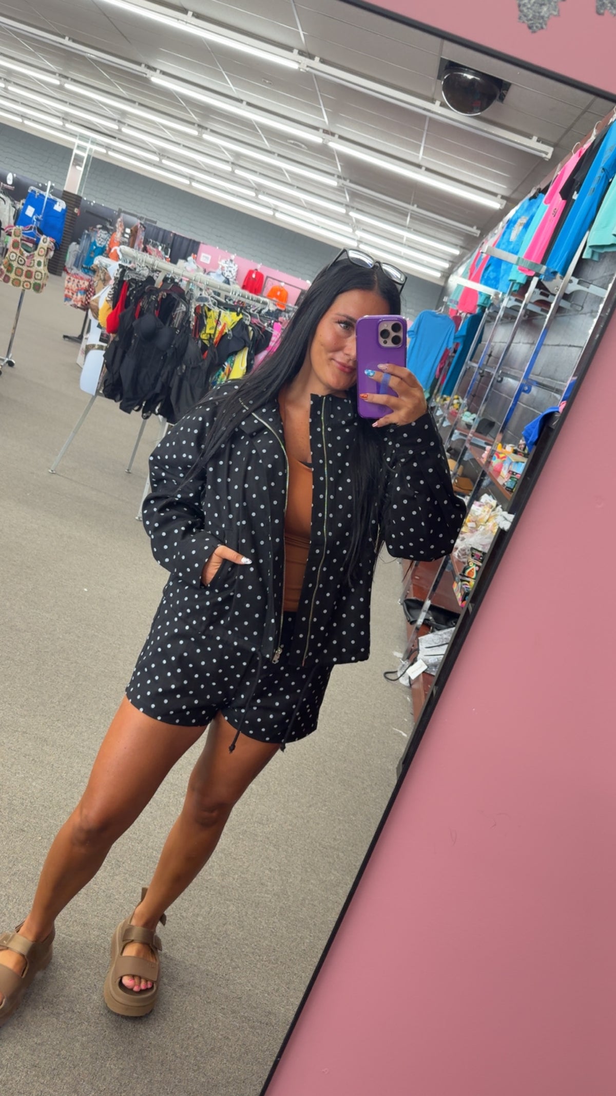Polka Dot Denim Jacket and Short Set