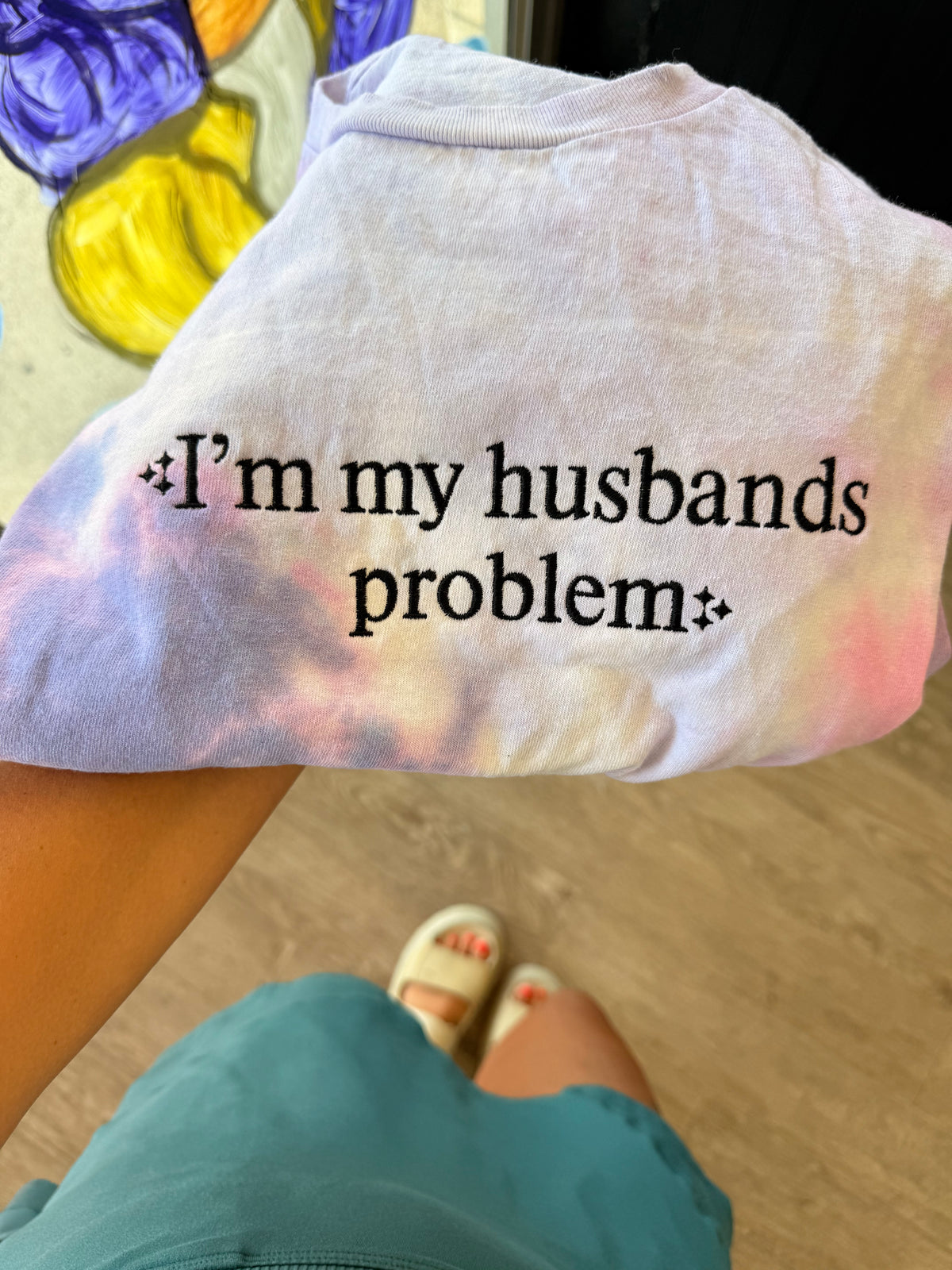 I’m my husbands problem tee or sweatshirt embroidered
