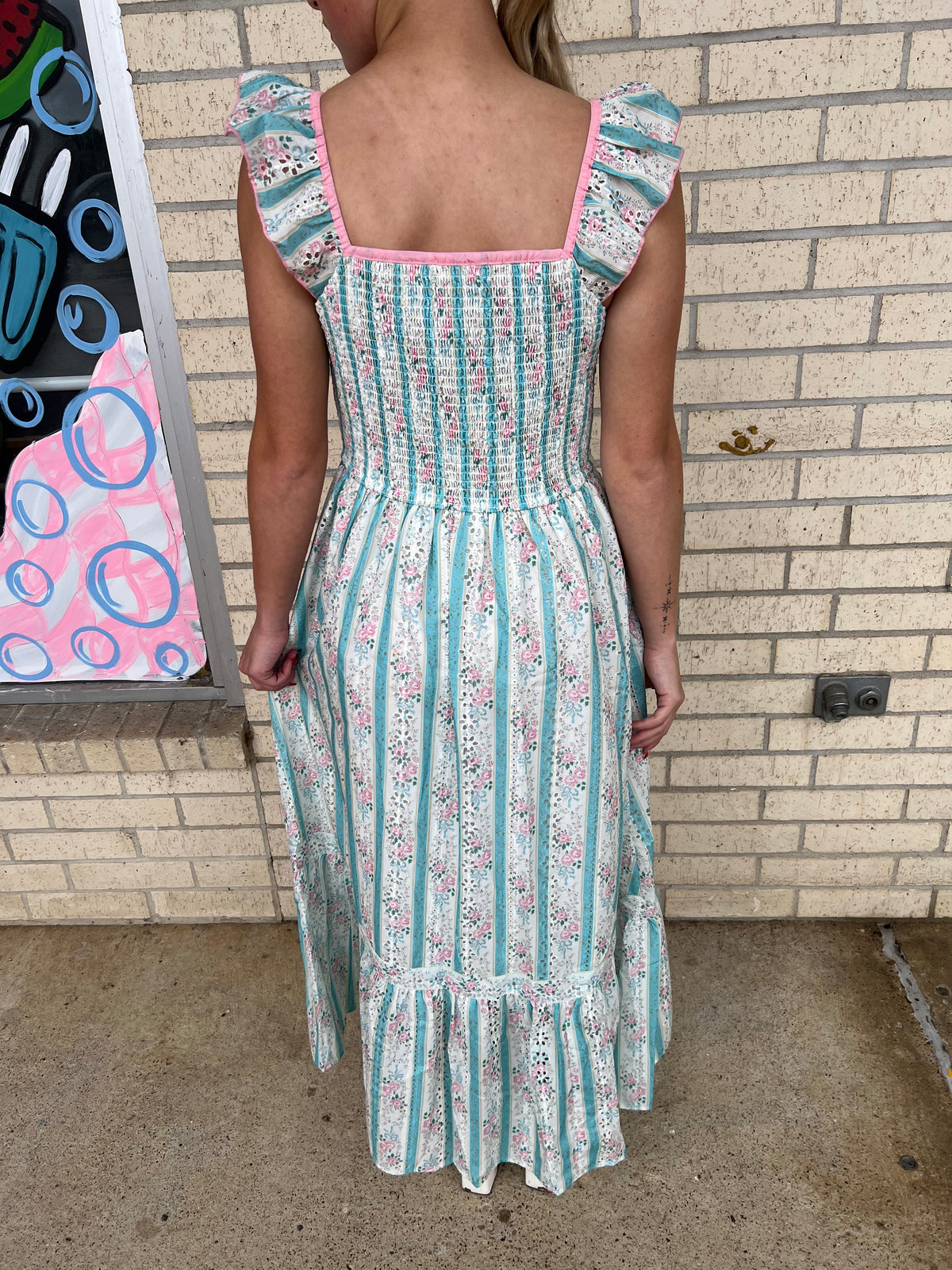 Wrenlee Pink and teal detail maxi dress