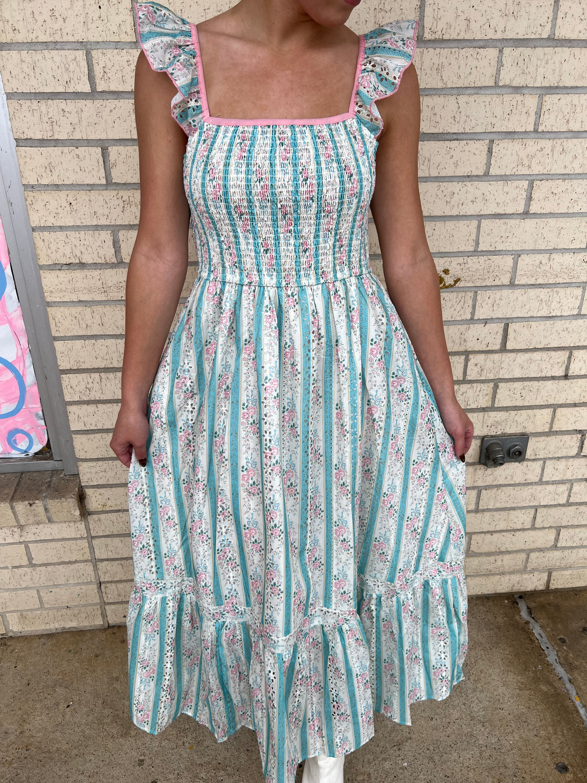 Wrenlee Pink and teal detail maxi dress