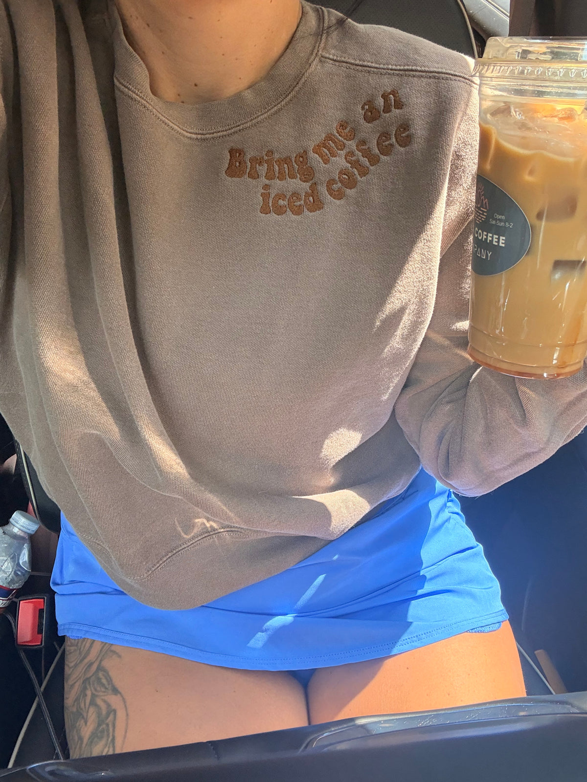 Bring me an iced coffee (crop or regular sweatshirt) embroidery