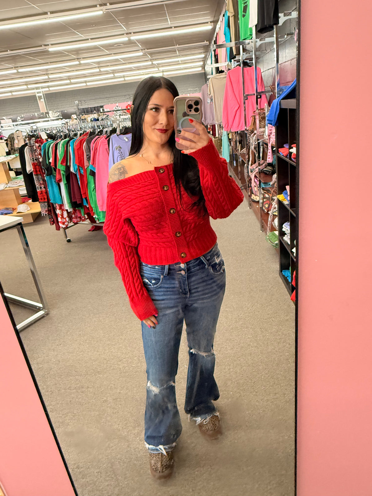 Sedona Red Off the Shoulder Sweater