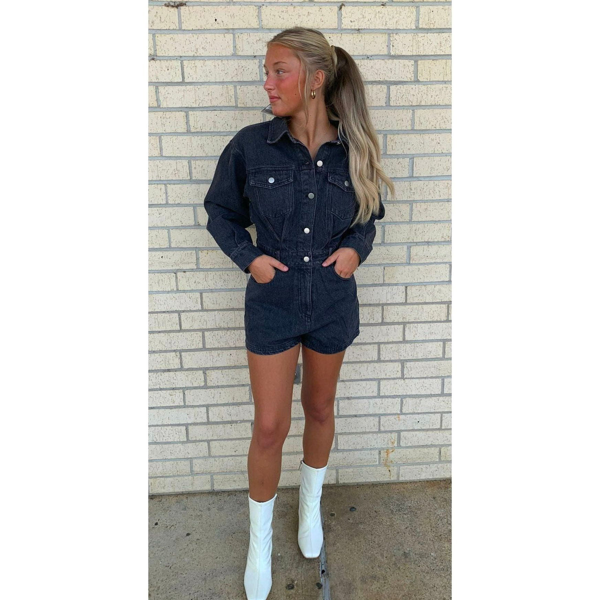 SYDNI Black Denim Romper