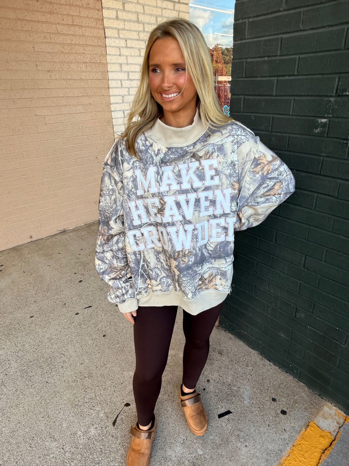 Make Heaven Crowded mock neck camo