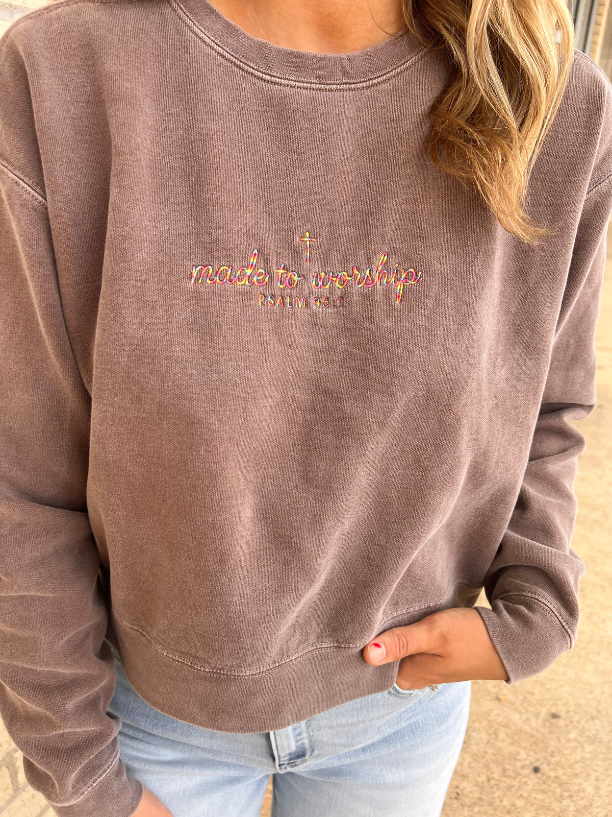 Made to Worship (crop or regular sweatshirt) embroidery