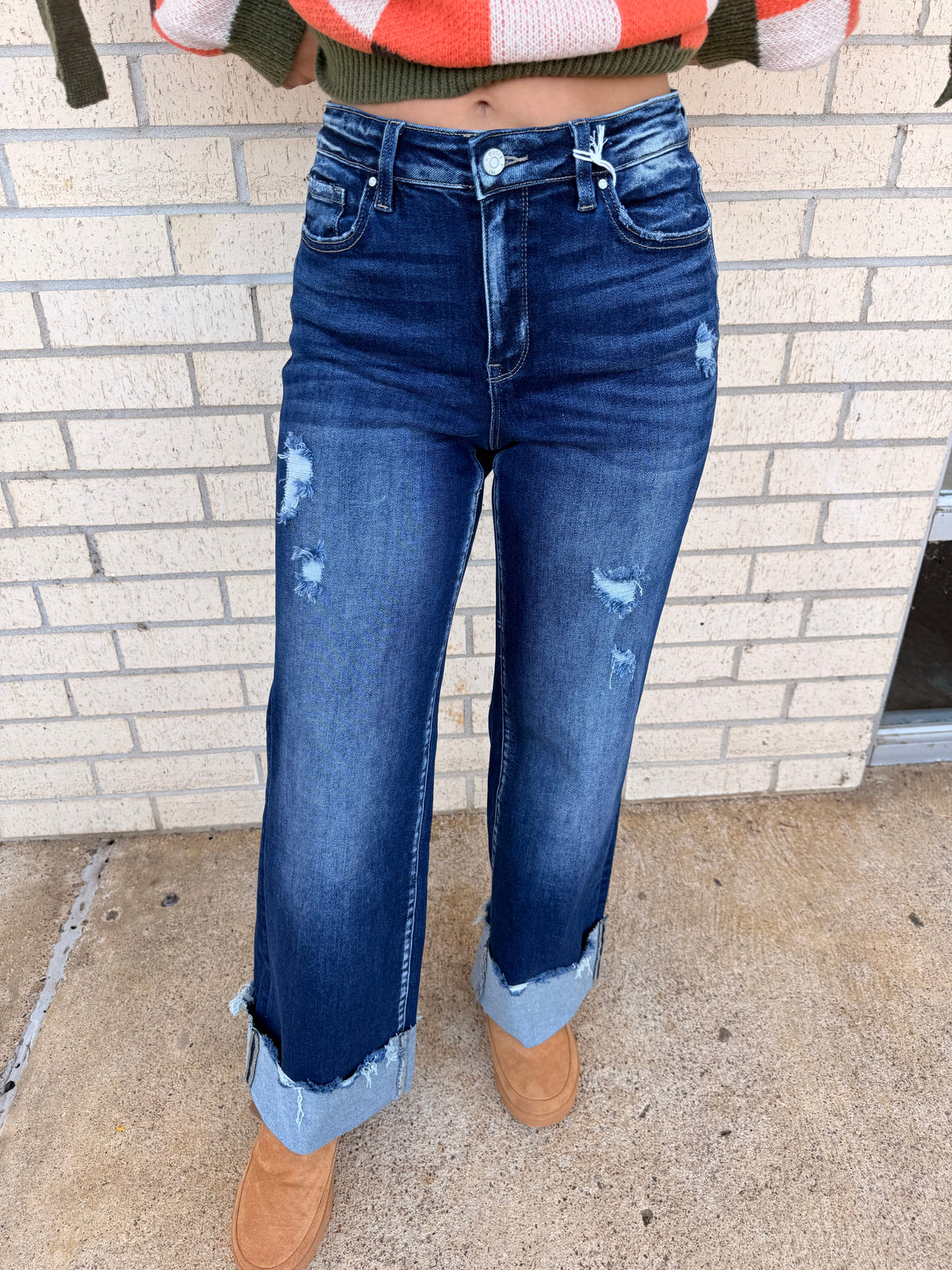 Wrenlee High Rise Stretch Wide Leg Cuffed Hem Jeans