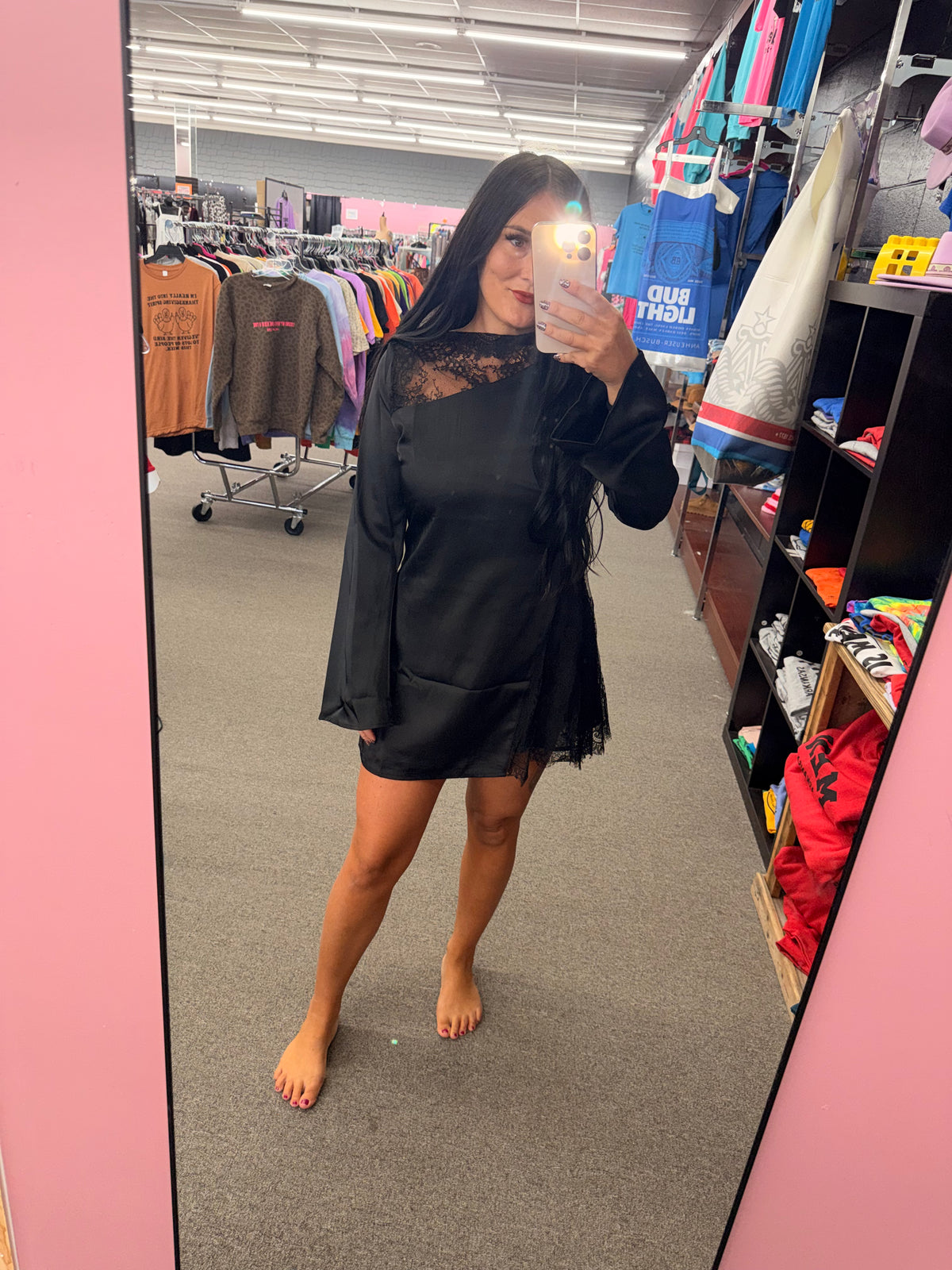 Vegas black lace detail mini dress