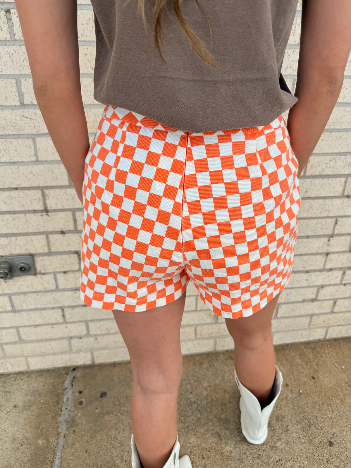Orange checkered Overlay Wrap Front Mini Skort