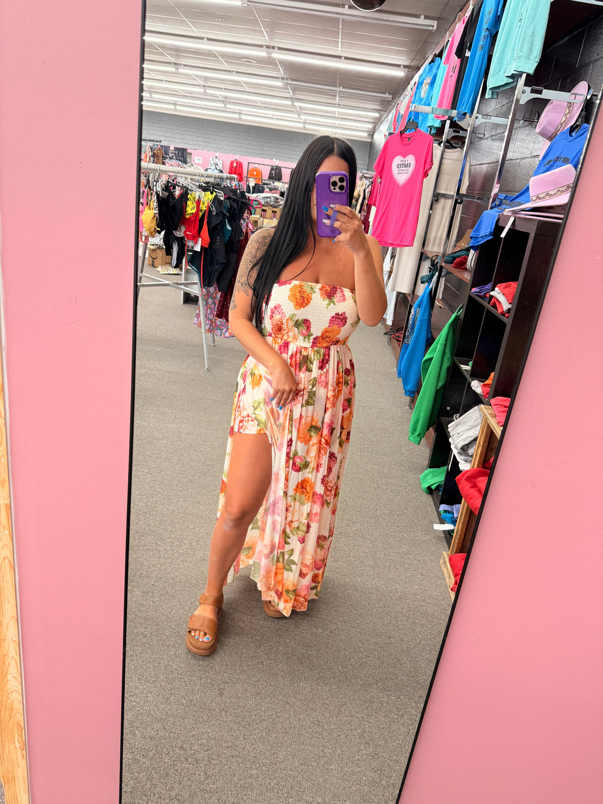 Santa Rosa Floral Pinks Beach Dress (With shorts)