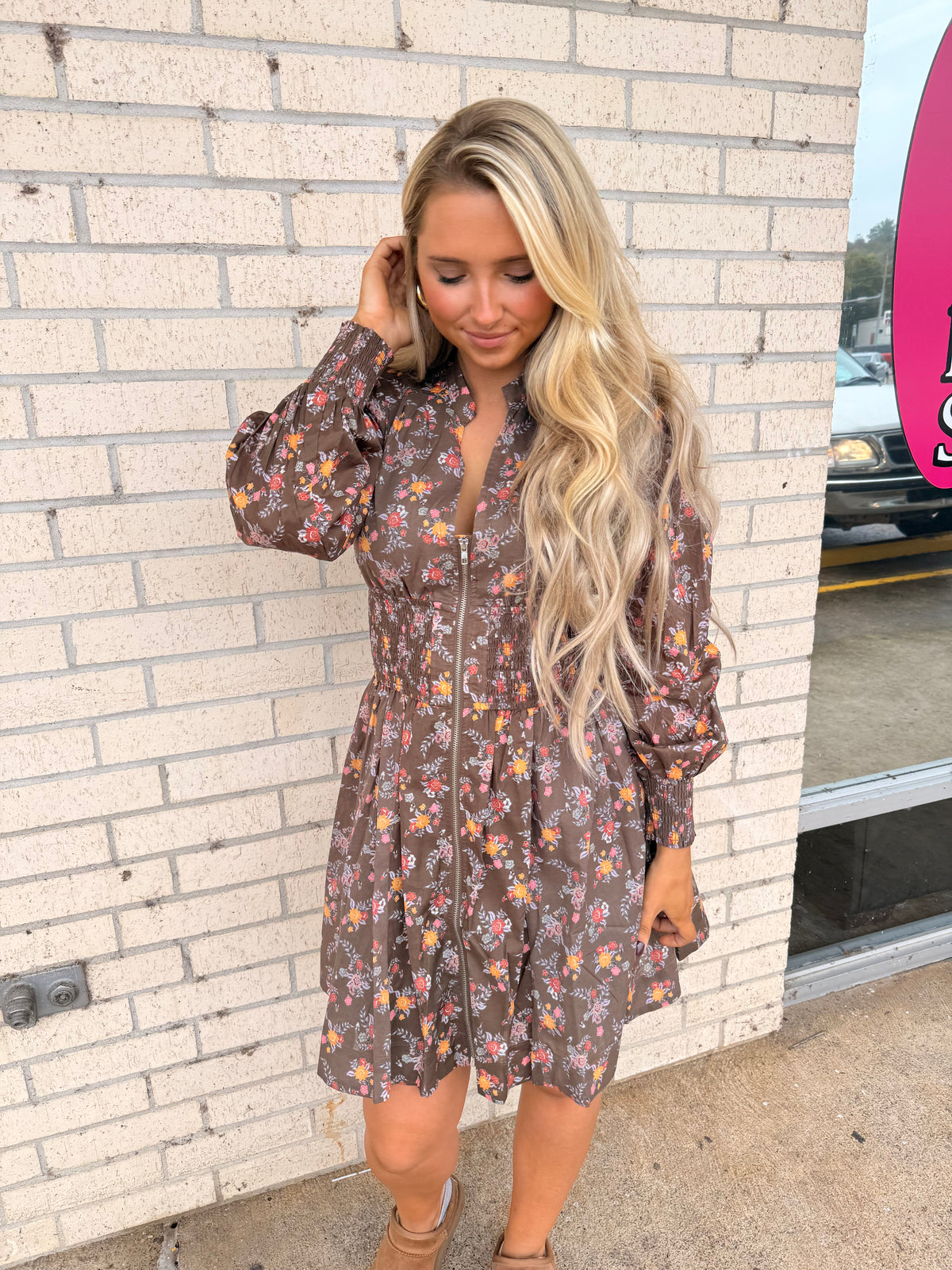 Brown Floral Fall mini dress