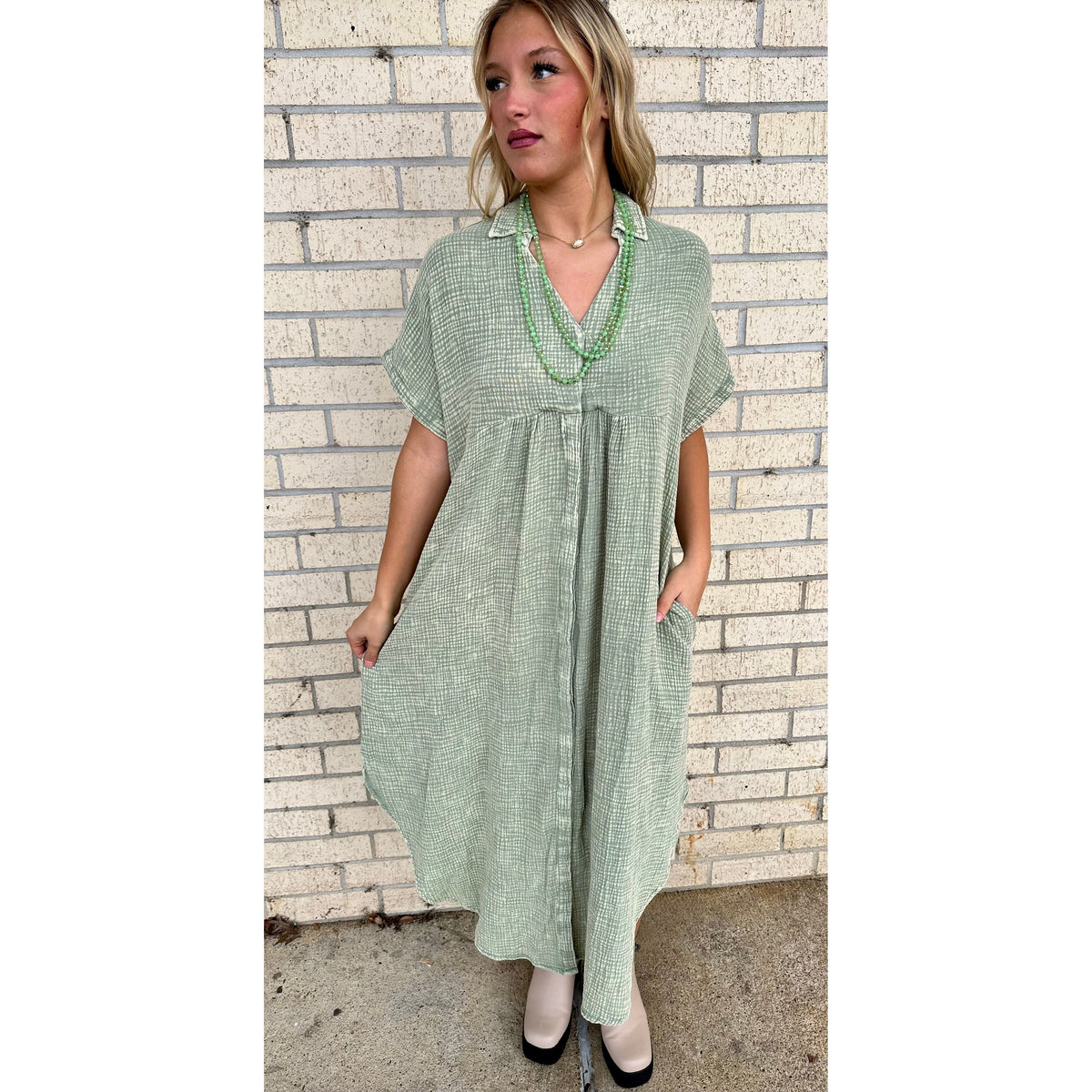 Mineral Wash Sage Flowy Maxi Dress