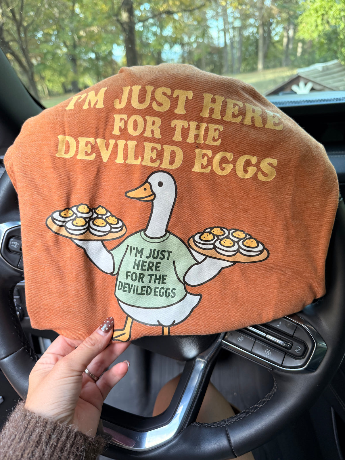 Just here for the deviled eggs goose tee or sweatshirt