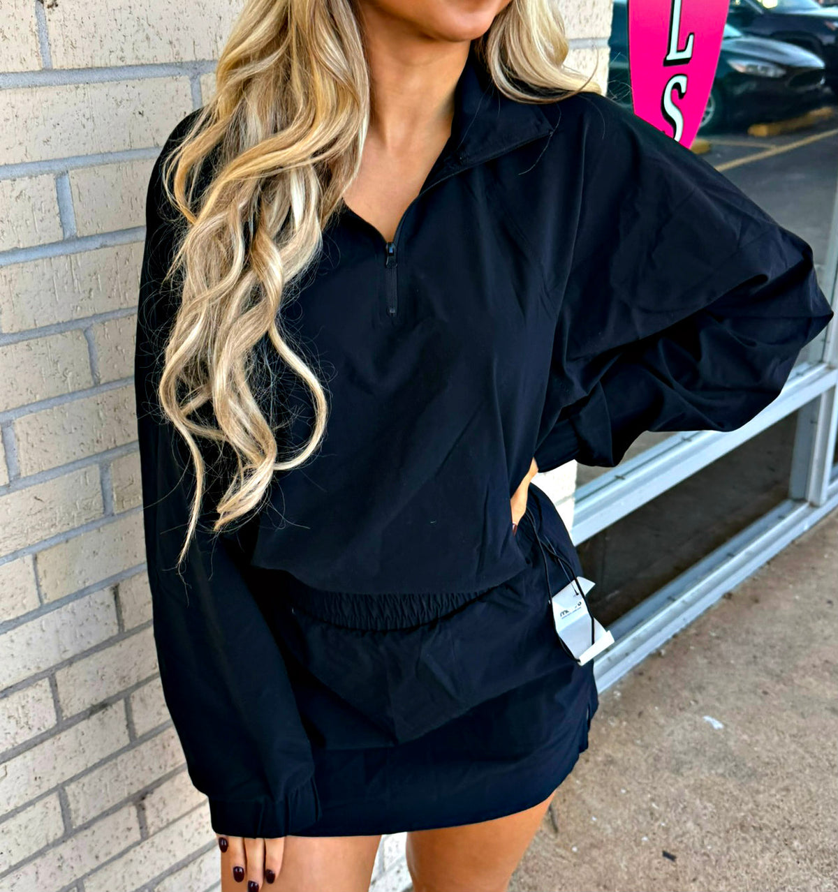 Lex Black Mono B Windbreaker Crop Hoodie