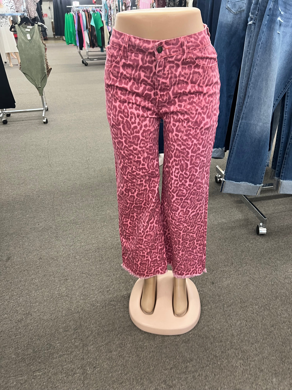 Pink leopard denim jeans