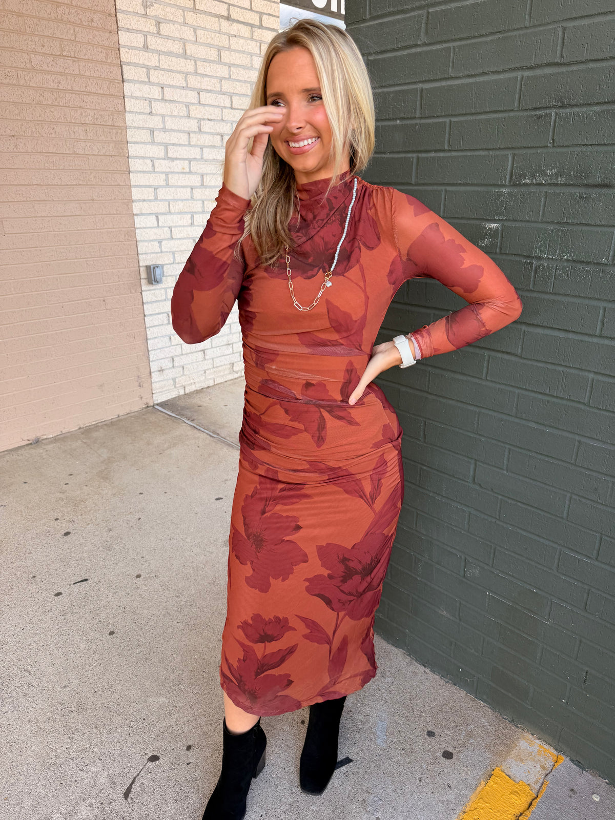 Gilmore floral rust fall dress